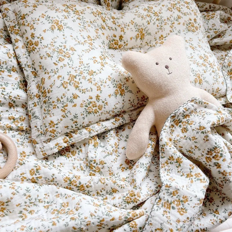 Korean Flower Muslin Baby Newborn Bedding Blanket for Girls Princess Infant Kids Cot Crib Blankets Photography Props Blankets