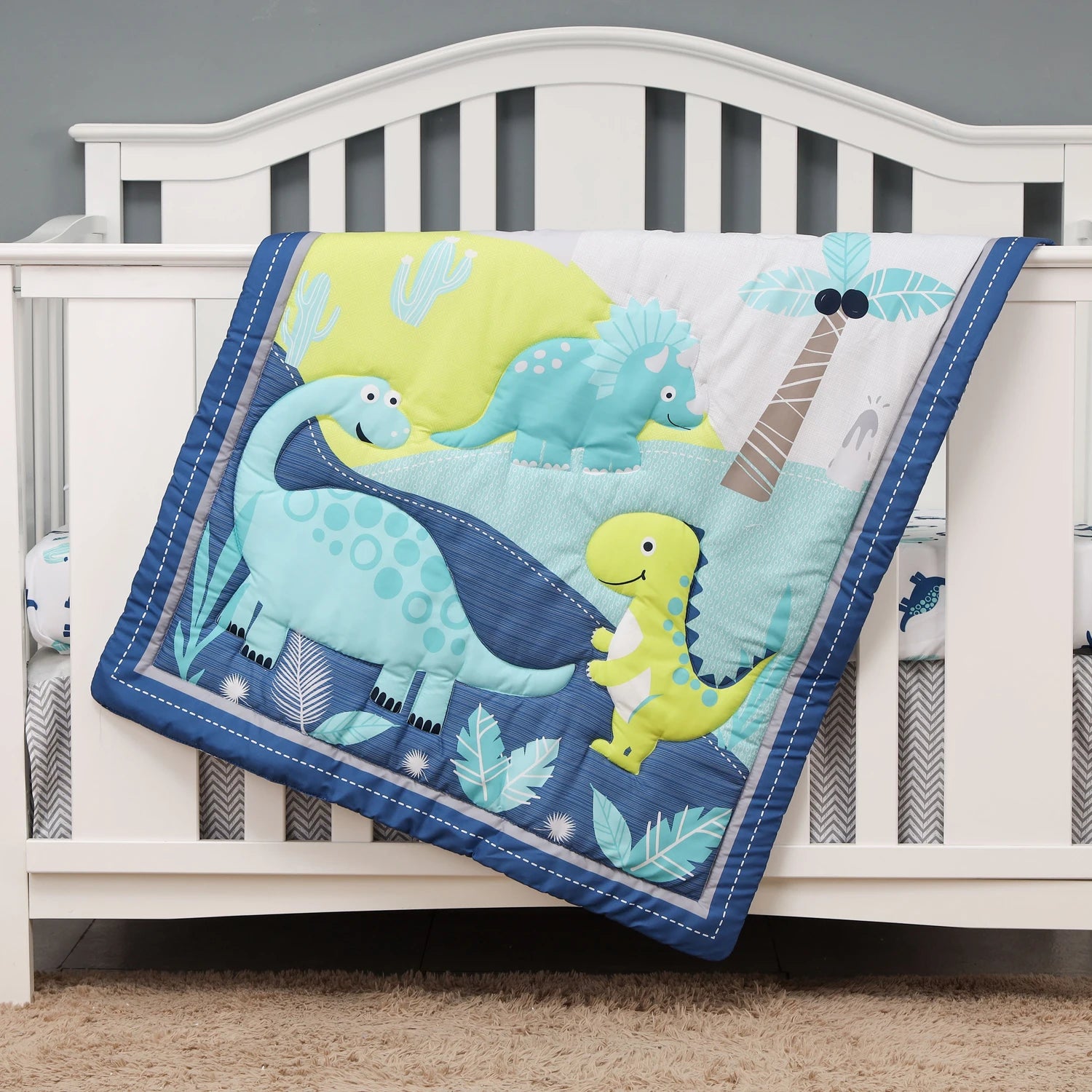 3pcs micro fiber brushed Baby Crib Bedding Set swan and flower design for Girls hot sale including quilt, crib sheet, crib skirt