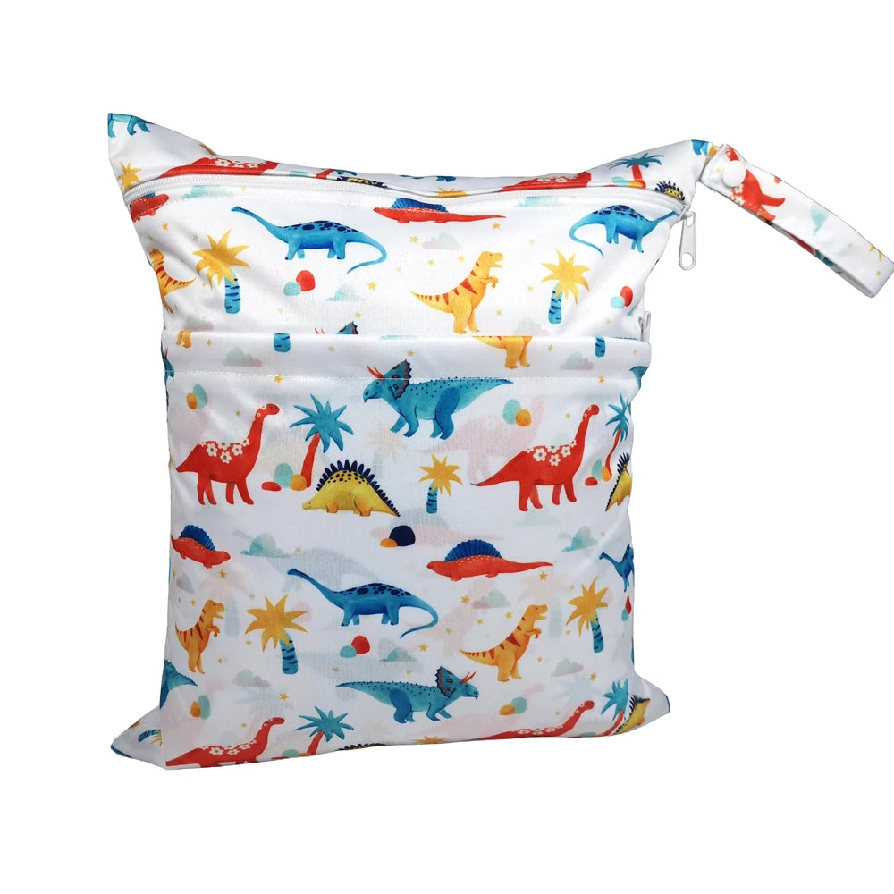 New pattern diaper bags waterproof and moisture proof double zipper design dry wet separation baby carrier bags