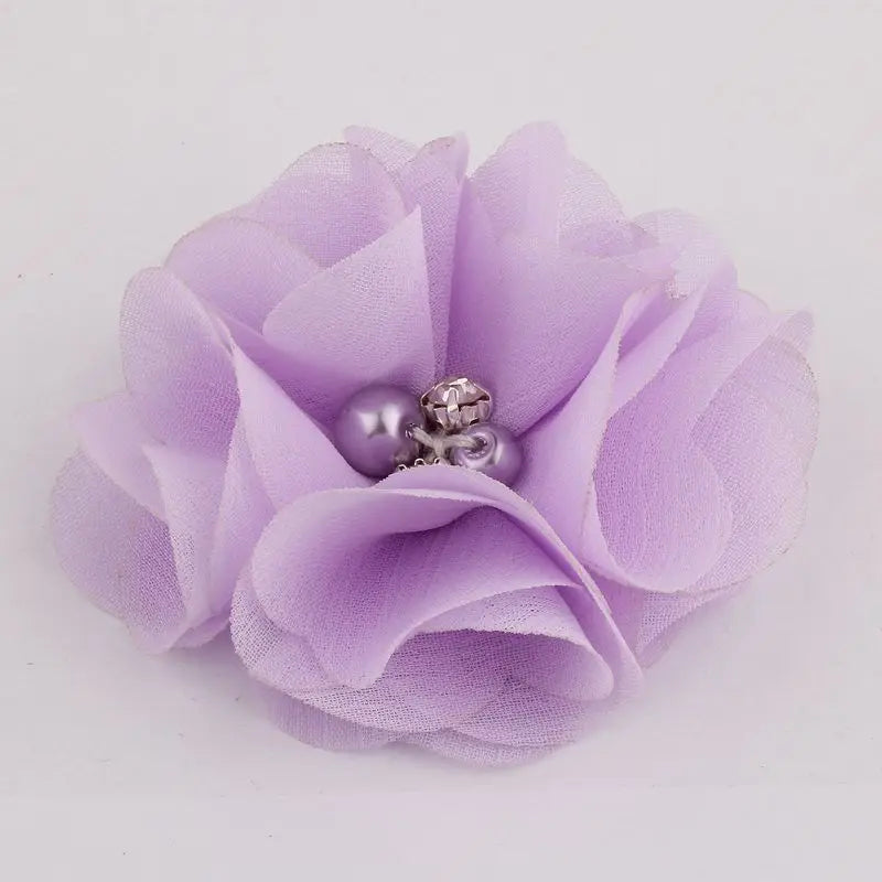 10PCS 2" 35 Colors Cute Chic Chiffon Flowers With Rhinestone Pearl Fabric Hair Flower With Clips For Girls Hair Accessories