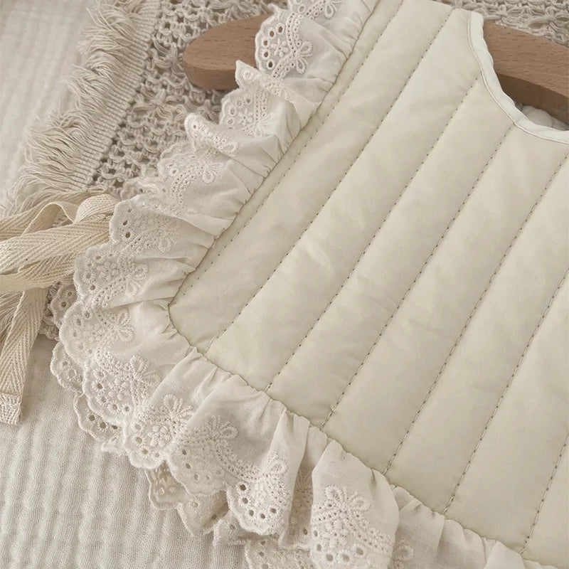 Baby Girls Cotton Lace Bibs Soft Cotton Adjustable Lace-up Baby Bib Newborn Burp Cloths for Toddler Kids Feeding Vest Apron