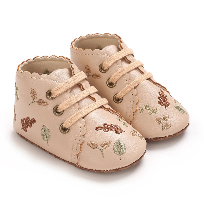 Baby Booties Newborn Infant Unisex Baby Girl Boy Cute embroidery Anit-Slip Sole Shoes Toddler tie one's shoes 0-1 Year