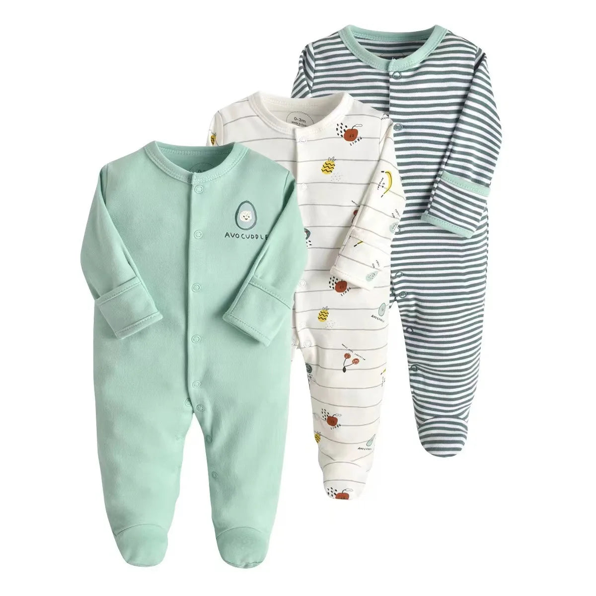 3pcs/Lot Cotton Soft Baby Romper Jumpsuit for Boys Girls Footies Footed Long Sleeve Pajama Sleepsuit Outfit Infant Clothes Gifts