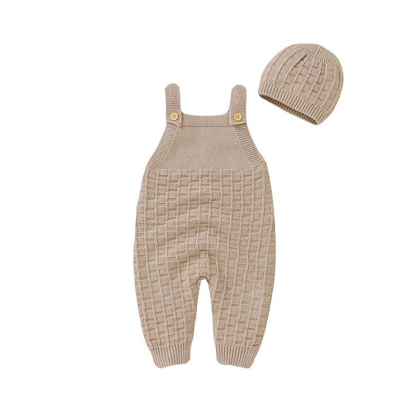 Baby Rompers Clothes Fashion Solid Color Sleeveless Knitted Newborn Jumpsuit & Hat Outfit Sets 0-18 Months