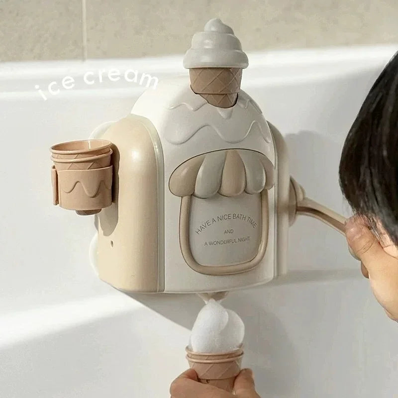 Delicate Ice Cream Bubble Machine Portable Soap Dispenser for Kids Bathroom Fun Play with Strong Suction and Creative Design