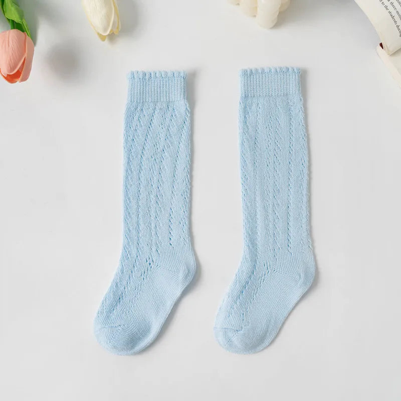 Summer Baby Girls Socks Toddlers Kids Long Knee High Mesh Thin Socks Hollow Out Soft Cotton Infant Socken For 0-8Years