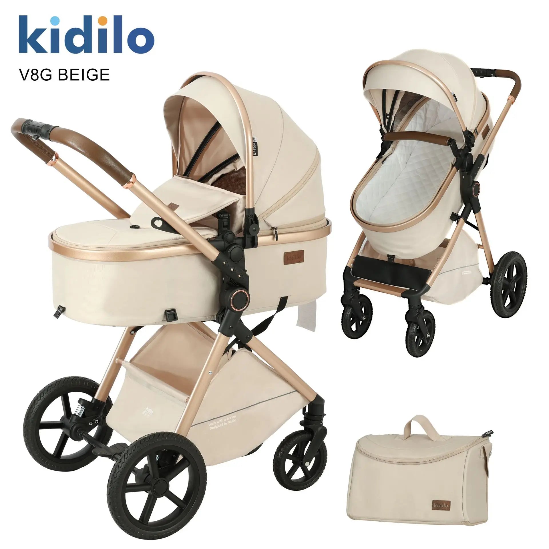 2-in-1 Two-way High-view Baby Stroller Foldable, Sit-and-lie for Strolling, Includes A Changing Bag