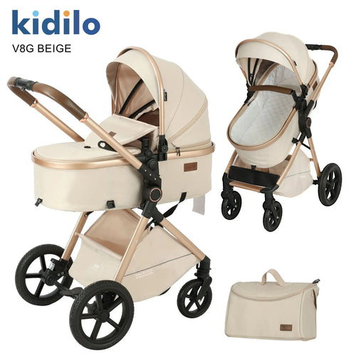 2-in-1 Two-way High-view Baby Stroller Foldable, Sit-and-lie for Strolling, Includes A Changing Bag