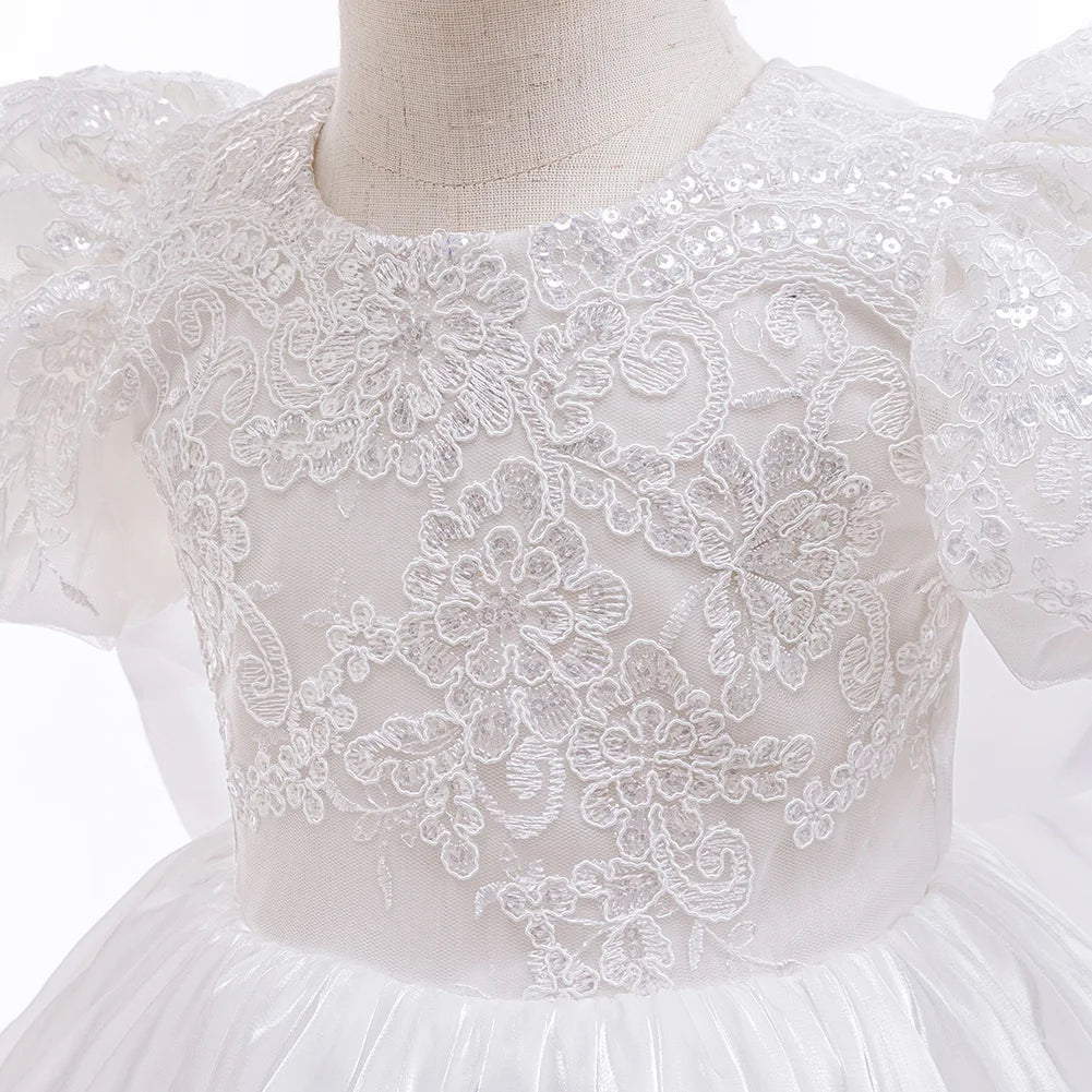 Baby Girls White Christening Dress With Bonnet Toddler Baptism Gown Outfit For 1st Year Birthday Party Infant Wedding Dresses