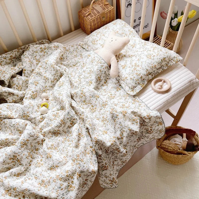 Korean Flower Muslin Baby Newborn Bedding Blanket for Girls Princess Infant Kids Cot Crib Blankets Photography Props Blankets