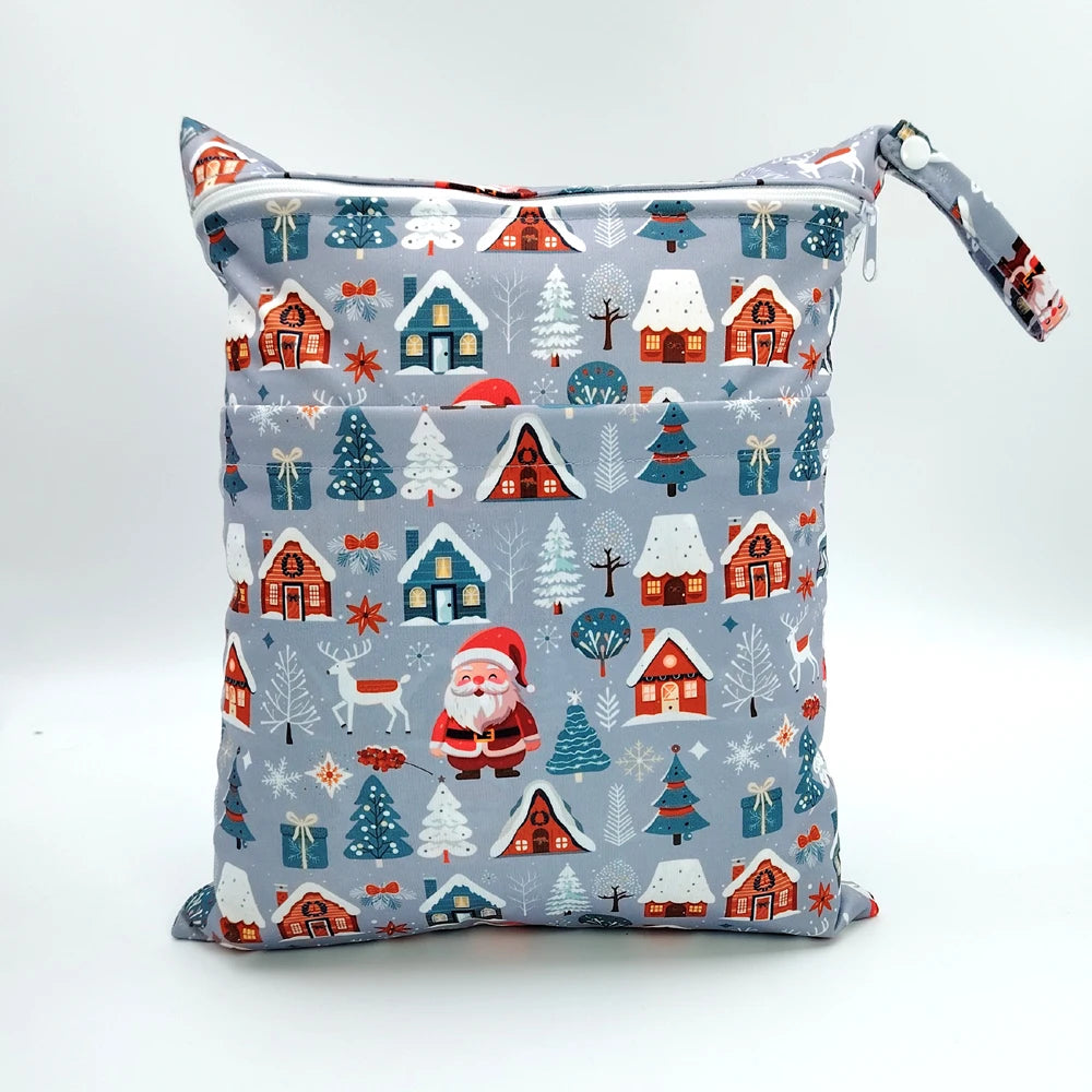 New pattern diaper bags waterproof and moisture proof double zipper design dry wet separation baby carrier bags