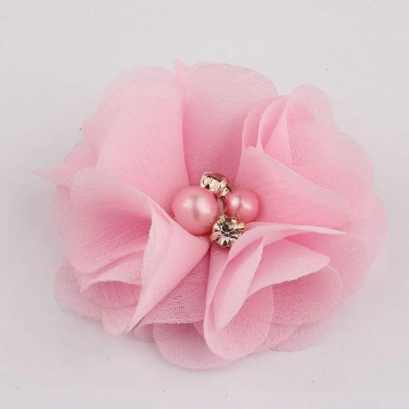 10PCS 2" 35 Colors Cute Chic Chiffon Flowers With Rhinestone Pearl Fabric Hair Flower With Clips For Girls Hair Accessories