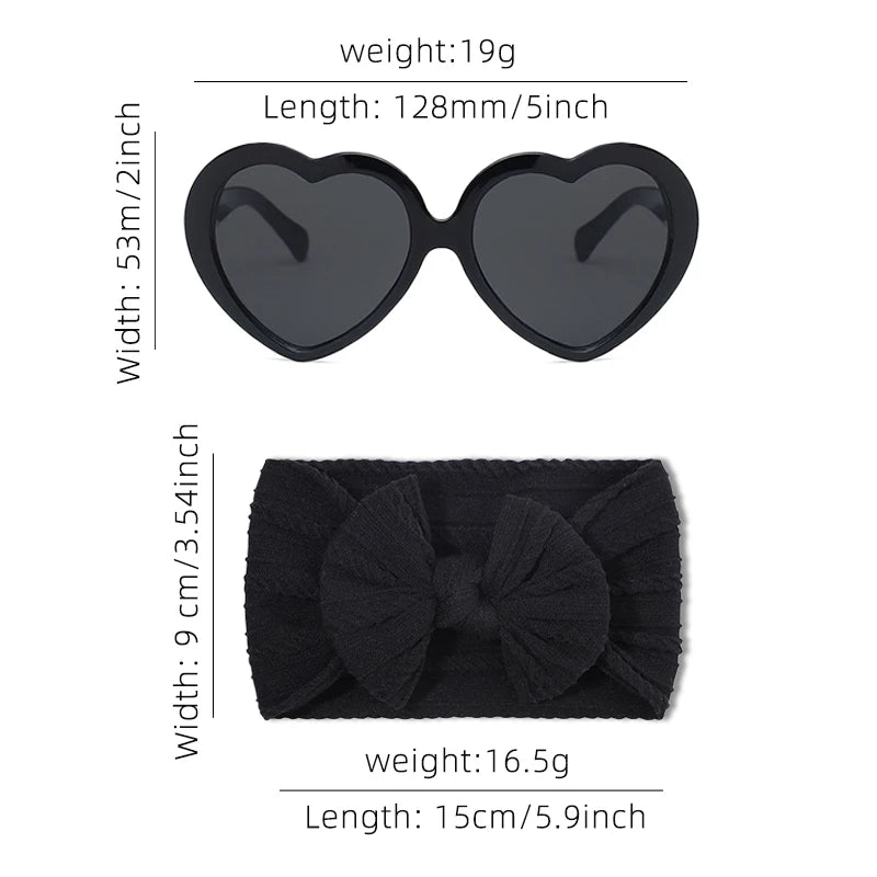 2 Pcs/Set Heart Circle Edge UV400 Sunglasses Cute Colorful Soft Bowknot Wide Hairbands Headwear Set Lovely Kids Hair Accessories