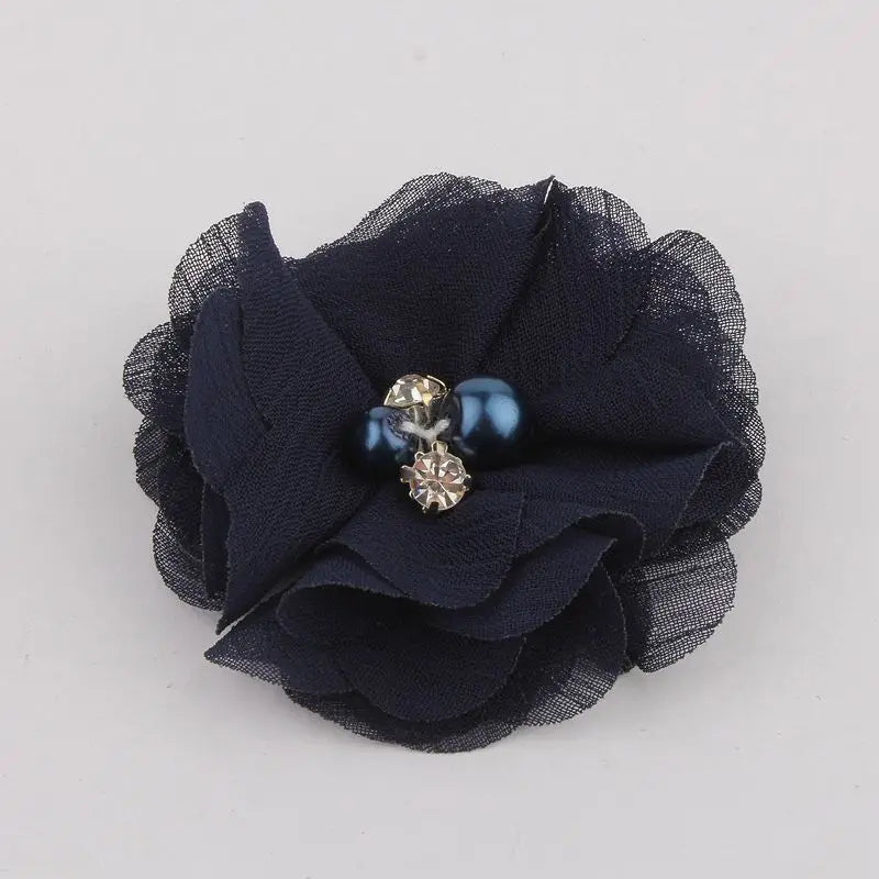 10PCS 2" 35 Colors Cute Chic Chiffon Flowers With Rhinestone Pearl Fabric Hair Flower With Clips For Girls Hair Accessories