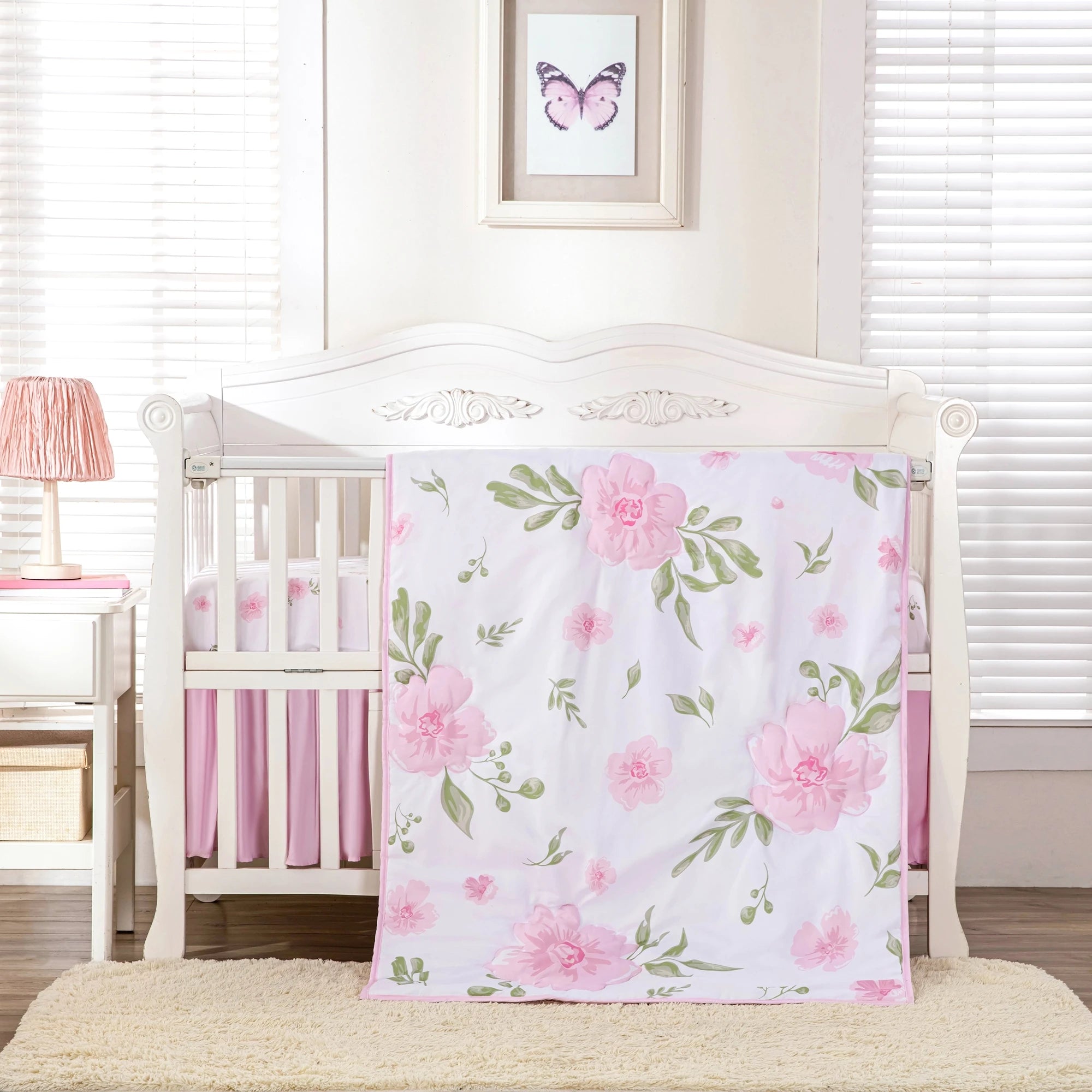 3Pcs Baby Infant Crib Kids Baby Bedding Set Crib Sheet Set Infant Newborn Nursery (Comforter Fitted Sheet Crib Skirt)