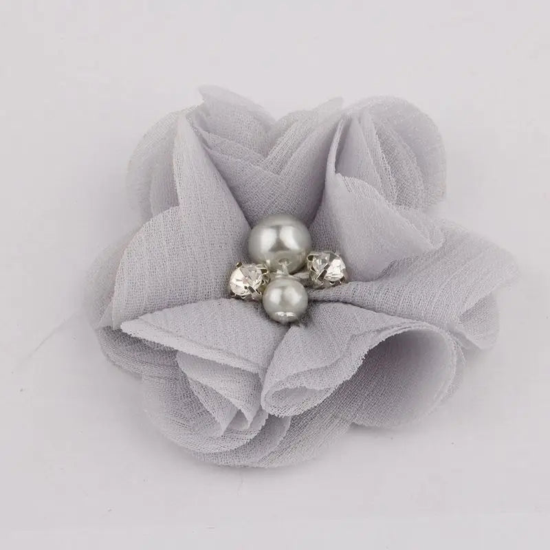 10PCS 2" 35 Colors Cute Chic Chiffon Flowers With Rhinestone Pearl Fabric Hair Flower With Clips For Girls Hair Accessories