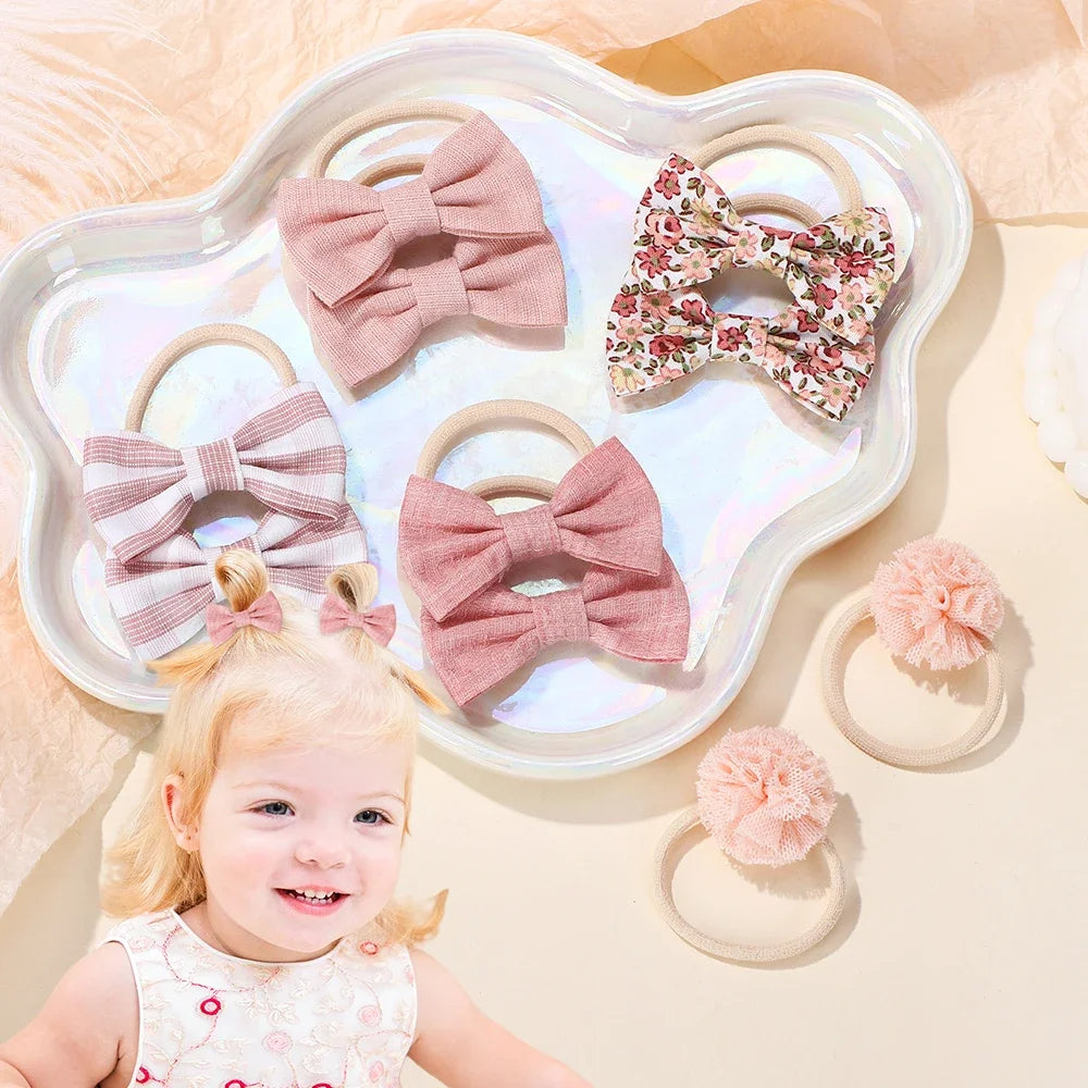 10Pcs/Lot Sweet Hair Band for Baby Girls Hair Ties Bows Elastic Rubber Band Flower Small Ball Scrunchies Kids Hair Accessories