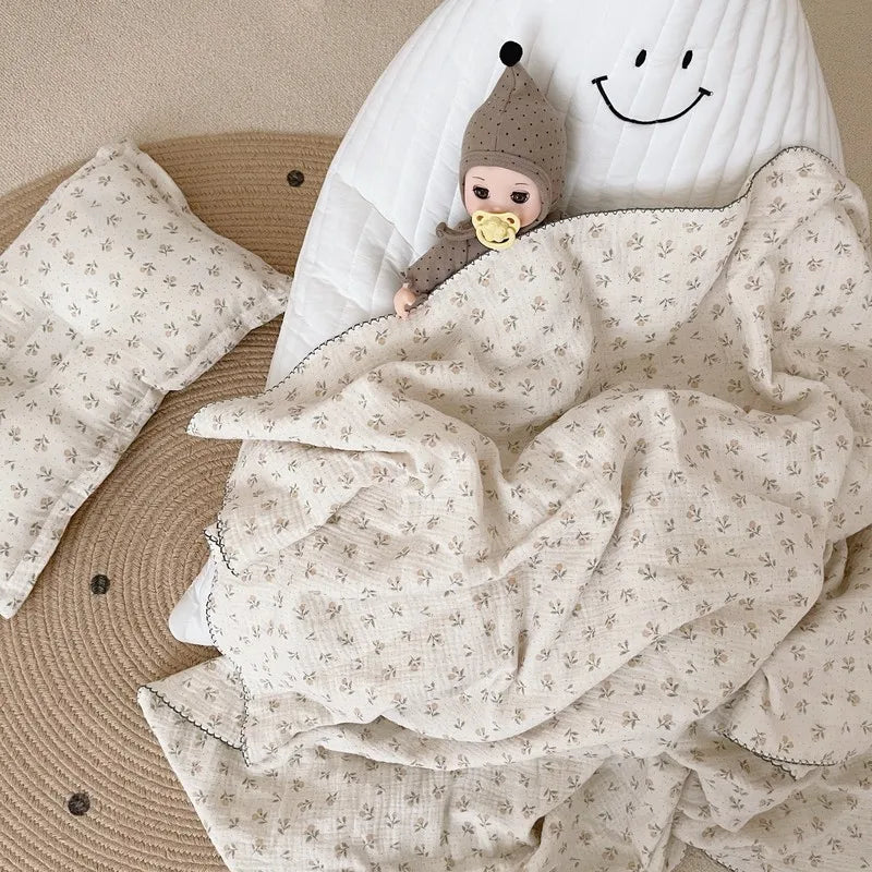 Korean Flower Muslin Baby Newborn Bedding Blanket for Girls Princess Infant Kids Cot Crib Blankets Photography Props Blankets