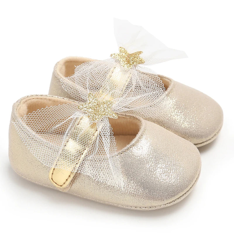 Golden 0-18M Baby Girl Shoes Cute Bow Flat Shoes Soft Sole Newborn Princess Walker Sandals Formal Baby Shoes