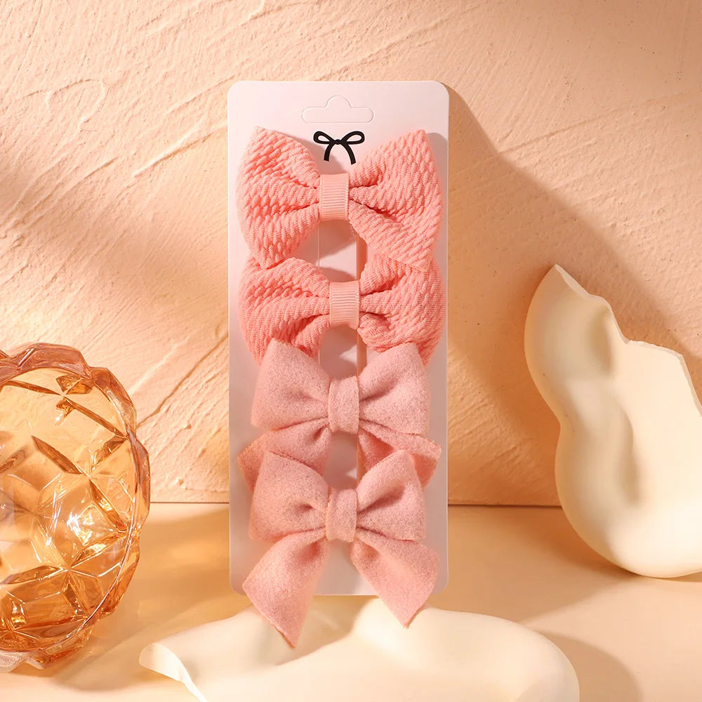 4Pcs/Set Newborn Nylon Solid Bowknot Hair Clips for Kids Handmade Bows Hairpin Infant Barrettes Headwear Baby Hair Accessories