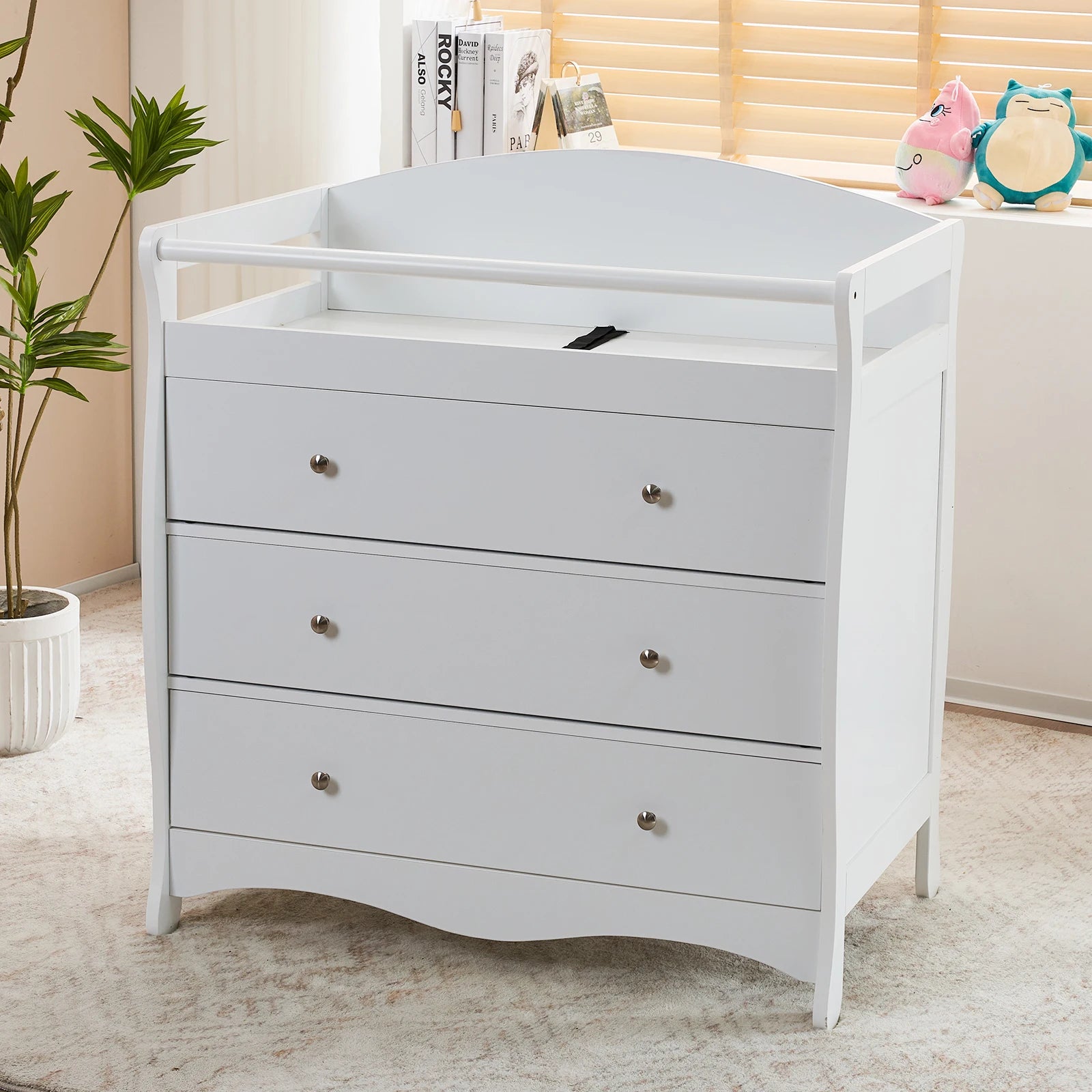 White 3-Drawer Wooden Baby Crib with Safety Rail & Storage Combo