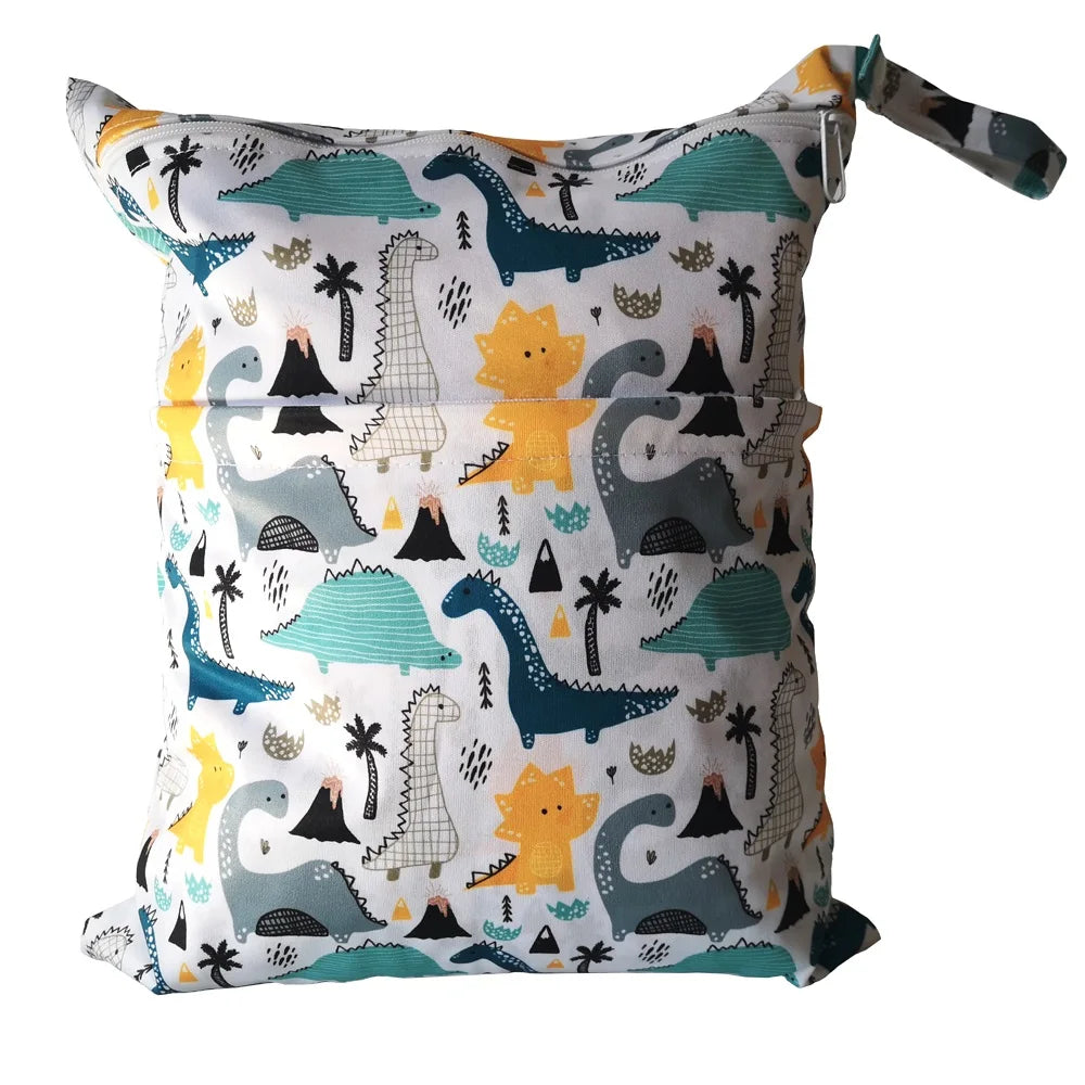 New pattern diaper bags waterproof and moisture proof double zipper design dry wet separation baby carrier bags