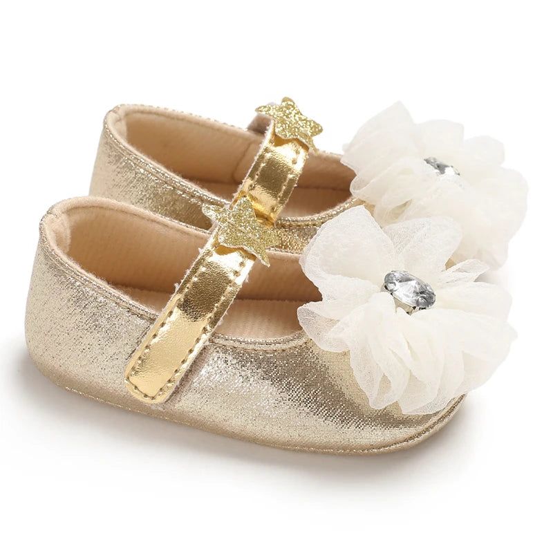 Golden 0-18M Baby Girl Shoes Cute Bow Flat Shoes Soft Sole Newborn Princess Walker Sandals Formal Baby Shoes