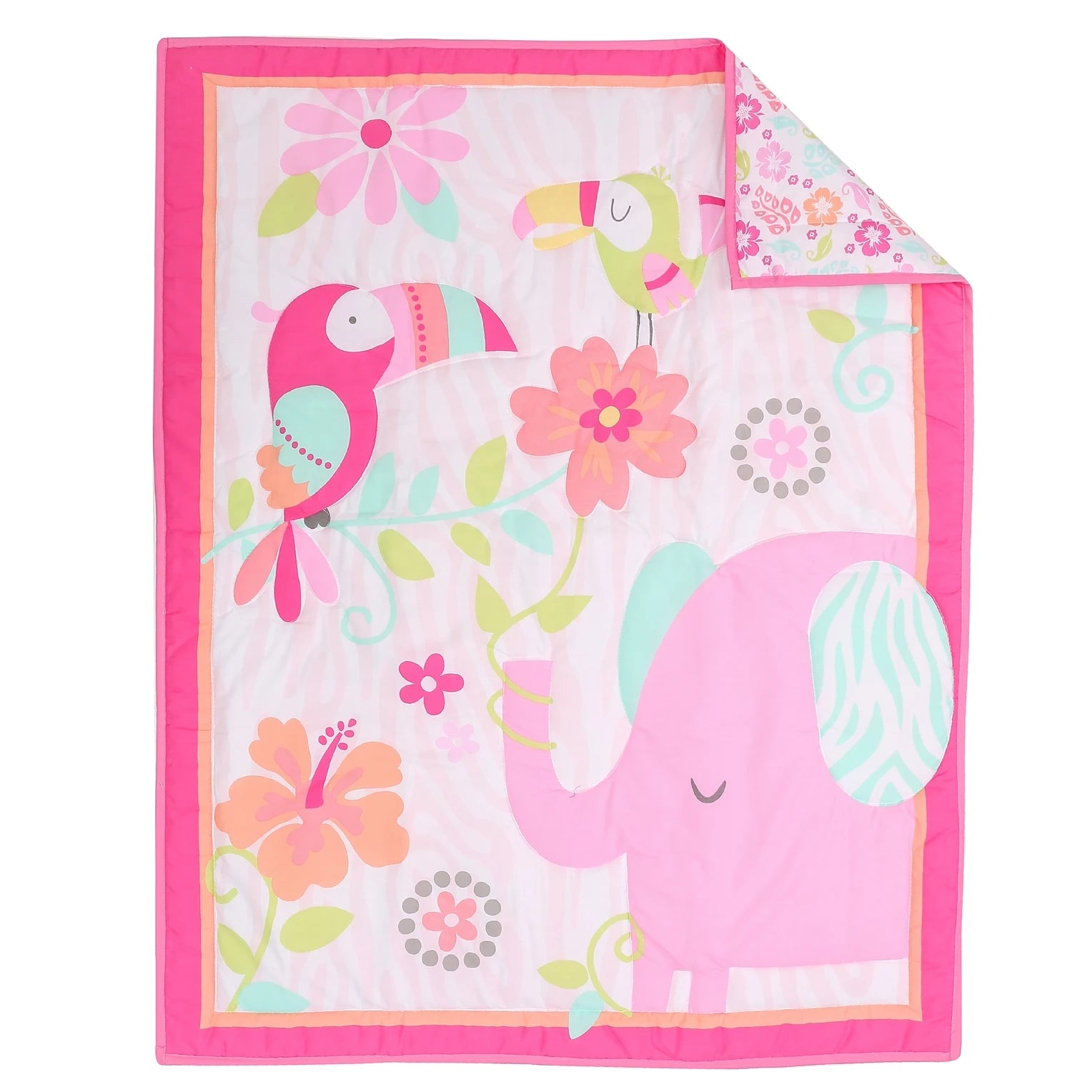 Pink Elephant Cot Baby Bedding Set Nursery Bedding for Standard Size Crib Bed Set 3Piece Comforter Fitted Sheet Crib Skirt