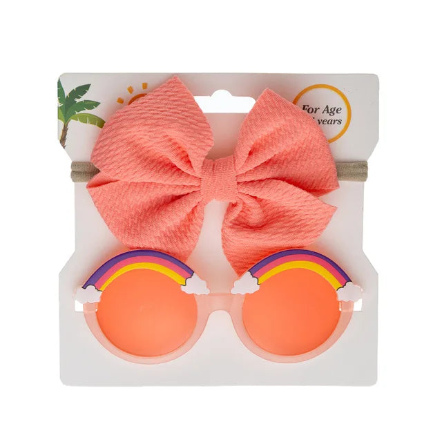 2Pcs/Set Rainbow Baby Sunglasses Bullet Bow Elastic Nylon Hair Bands Kids Boys Girls Cute Sun Glasses Photography Props