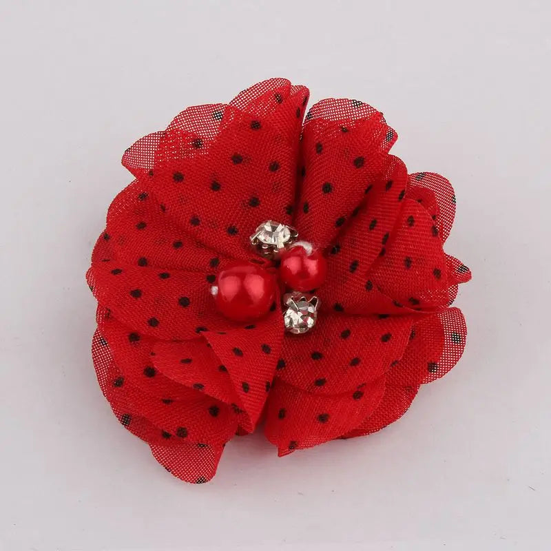 10PCS 2" 35 Colors Cute Chic Chiffon Flowers With Rhinestone Pearl Fabric Hair Flower With Clips For Girls Hair Accessories