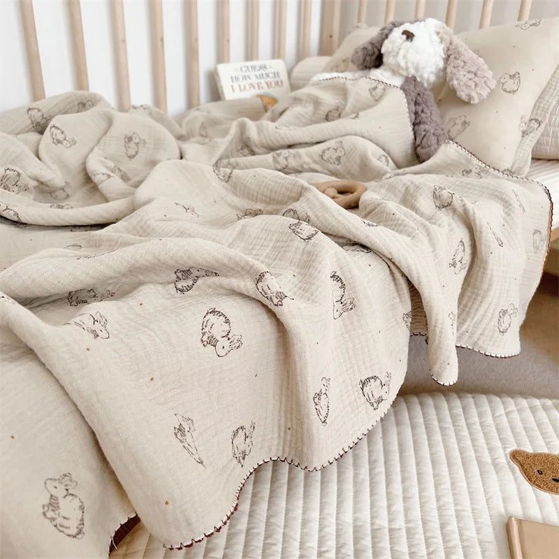 Baby Summer Blanket Bunny Print Cotton Muslin Blankets for Baby Infant Napping Cover Moses Basket Blanket Sheet Covers