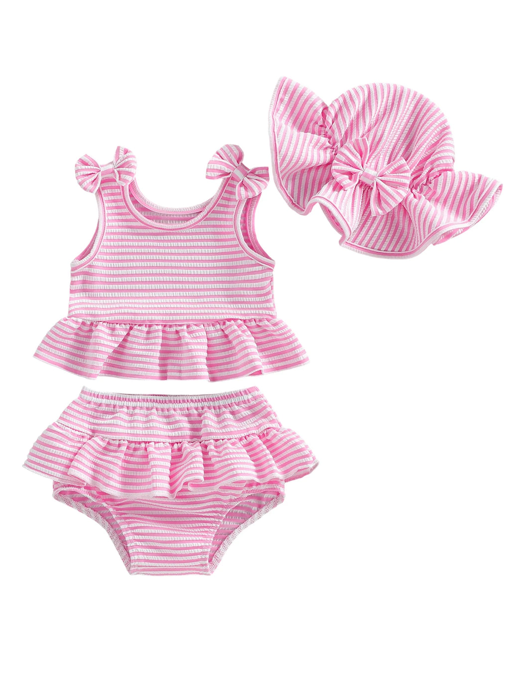 Adorable Infant Romper Stylish Sleeveless Swimsuit with Matching Hat 3Pcs Outfit Set