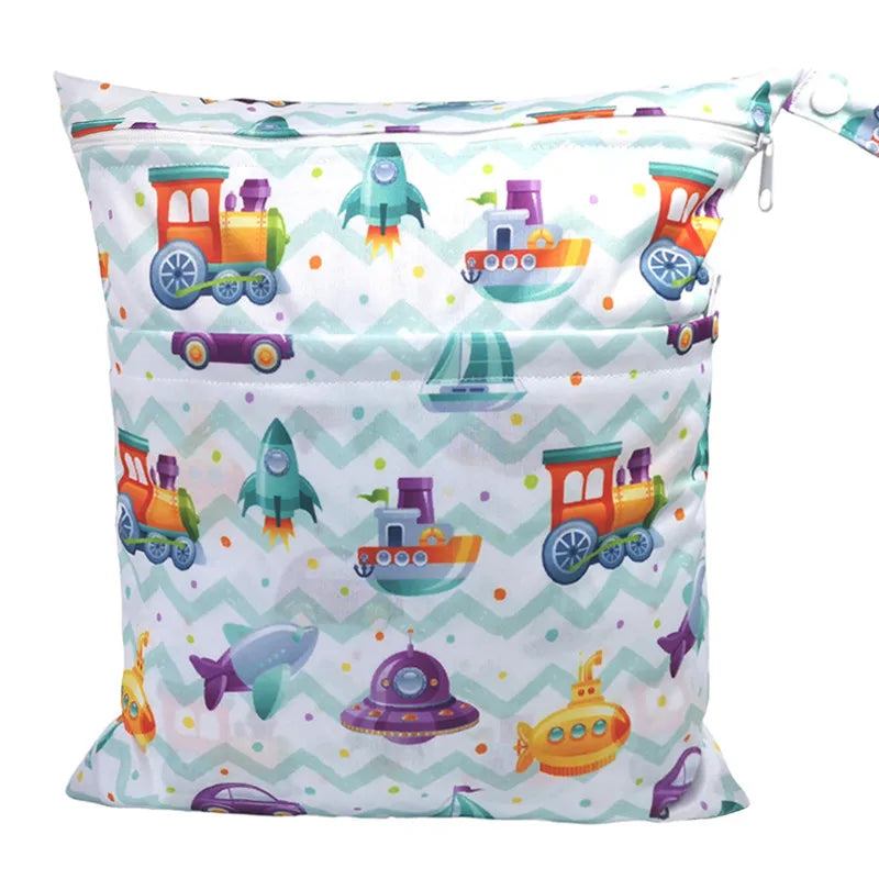 Wet Dry Bag With Two Zippered For Baby Diapers Nappies Waterproof Reusable 36cmx29cm