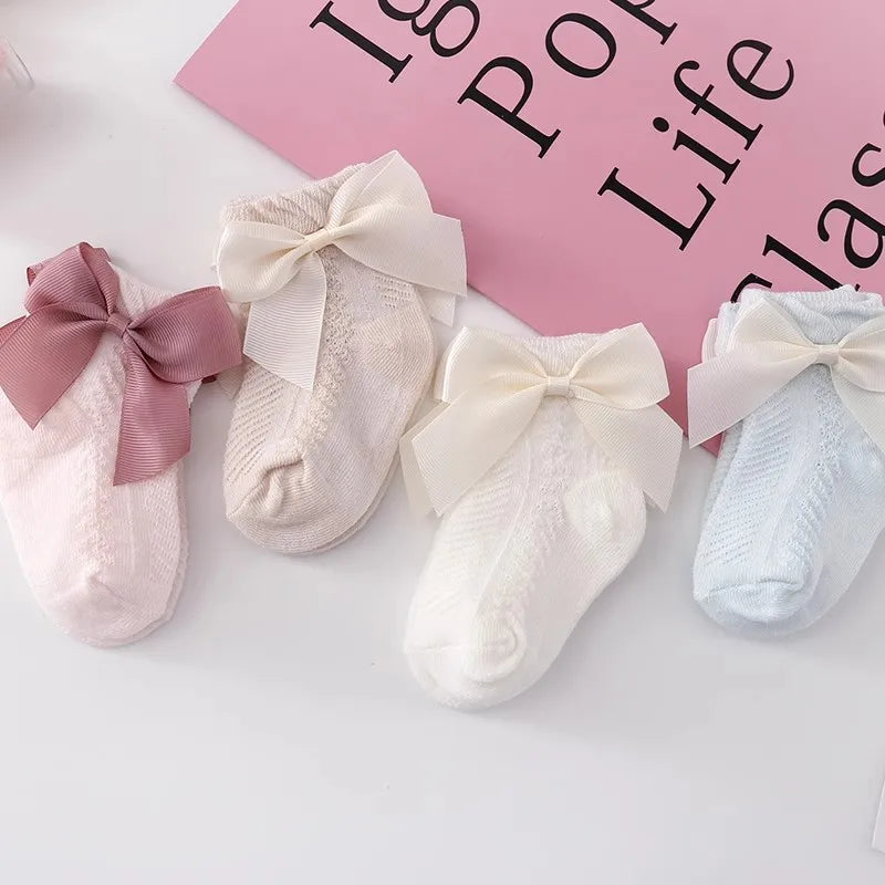 3Pairs/Lot Summer Baby Mesh Socks Bowknot Soft Cotton Newborn Sock Princess Infant Toddler Girls Cute Breathable Socks