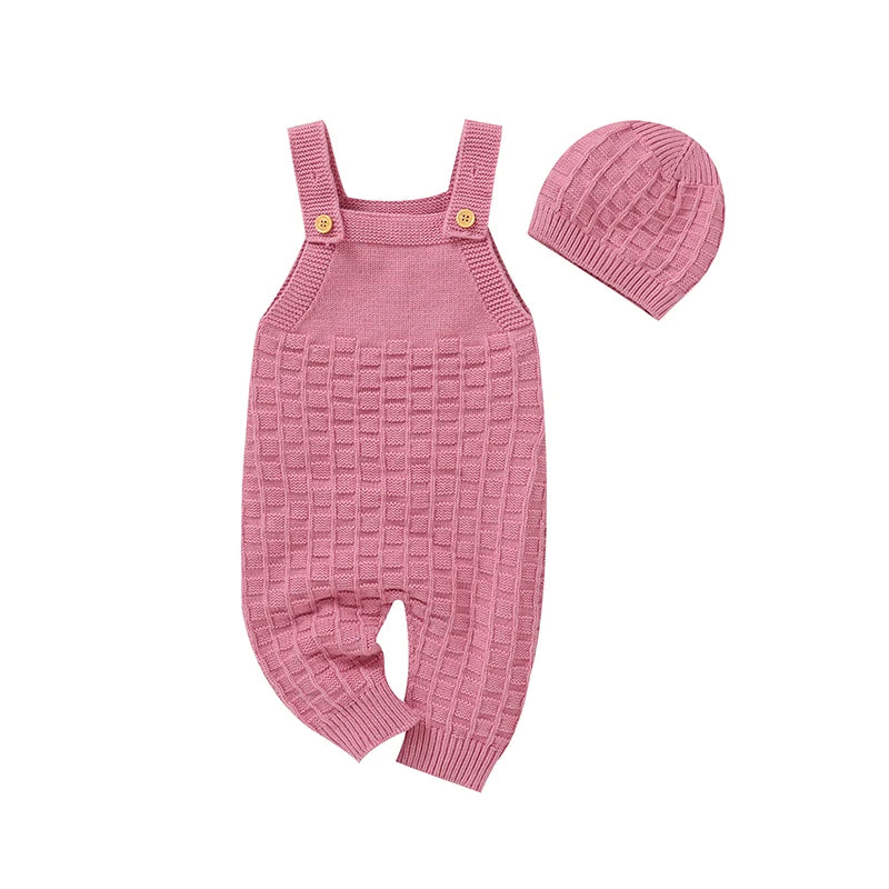 Baby Rompers Clothes Fashion Solid Color Sleeveless Knitted Newborn Jumpsuit & Hat Outfit Sets 0-18 Months