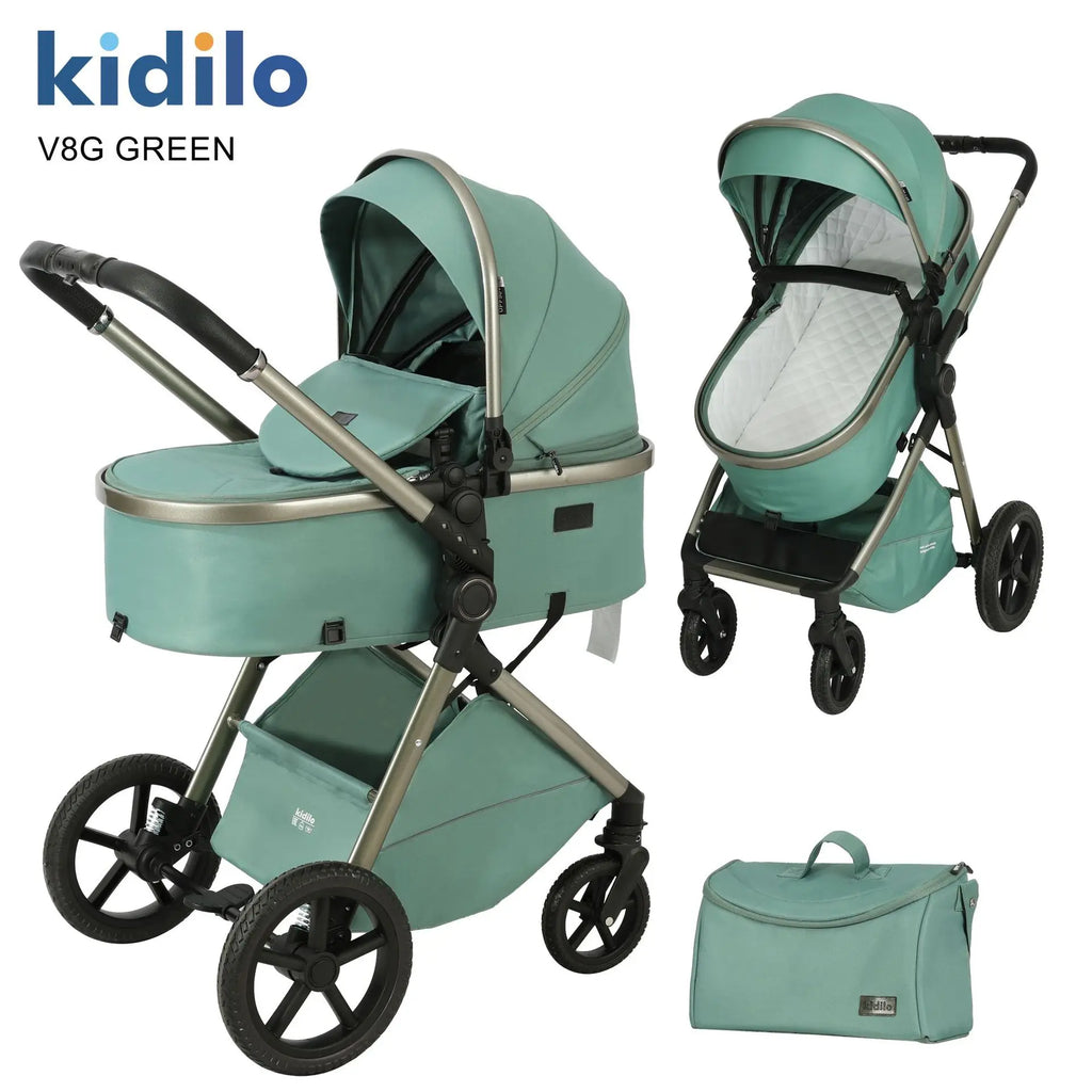 2-in-1 Two-way High-view Baby Stroller Foldable, Sit-and-lie for Strolling, Includes A Changing Bag