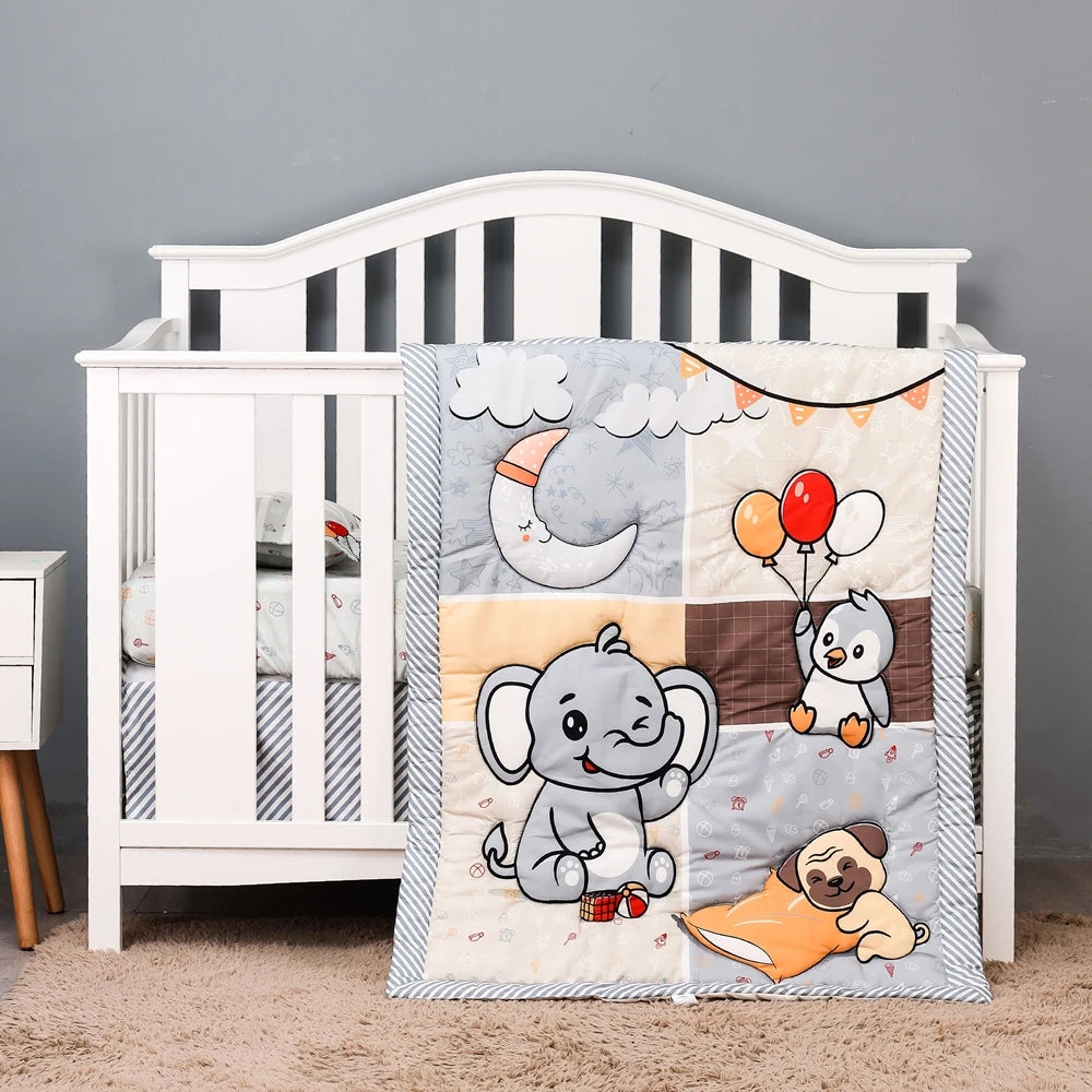 3Pcs Baby Infant Crib Kids Baby Bedding Set Crib Sheet Set Infant Newborn Nursery (Comforter Fitted Sheet Crib Skirt)