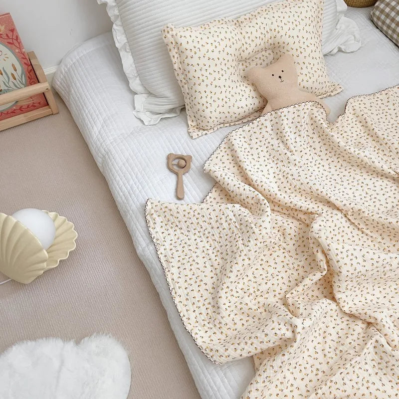 Korean Flower Muslin Baby Newborn Bedding Blanket for Girls Princess Infant Kids Cot Crib Blankets Photography Props Blankets
