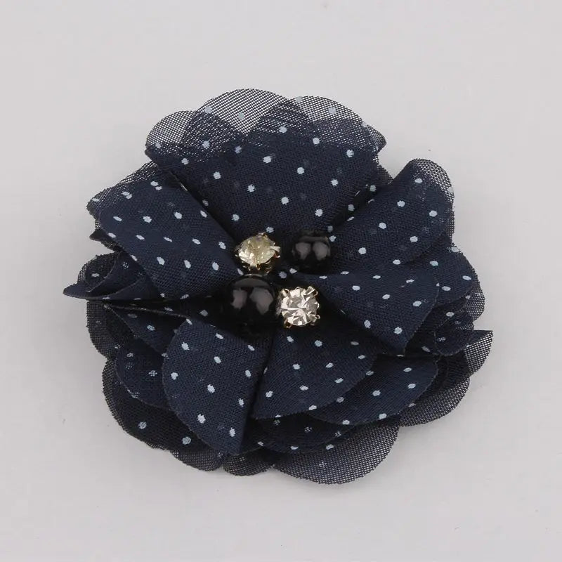 10PCS 2" 35 Colors Cute Chic Chiffon Flowers With Rhinestone Pearl Fabric Hair Flower With Clips For Girls Hair Accessories