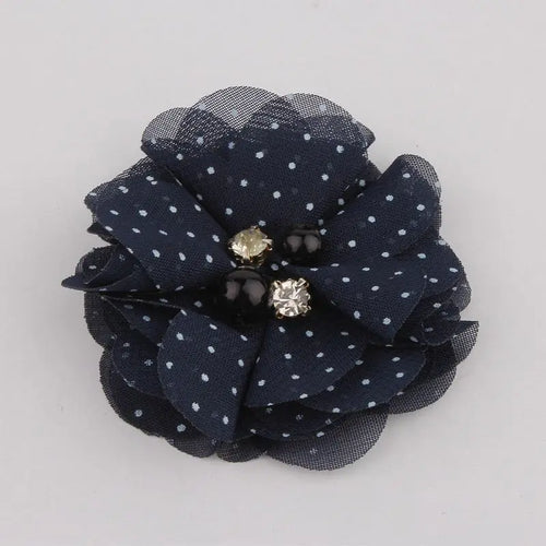 10PCS 2" 35 Colors Cute Chic Chiffon Flowers With Rhinestone Pearl Fabric Hair Flower With Clips For Girls Hair Accessories