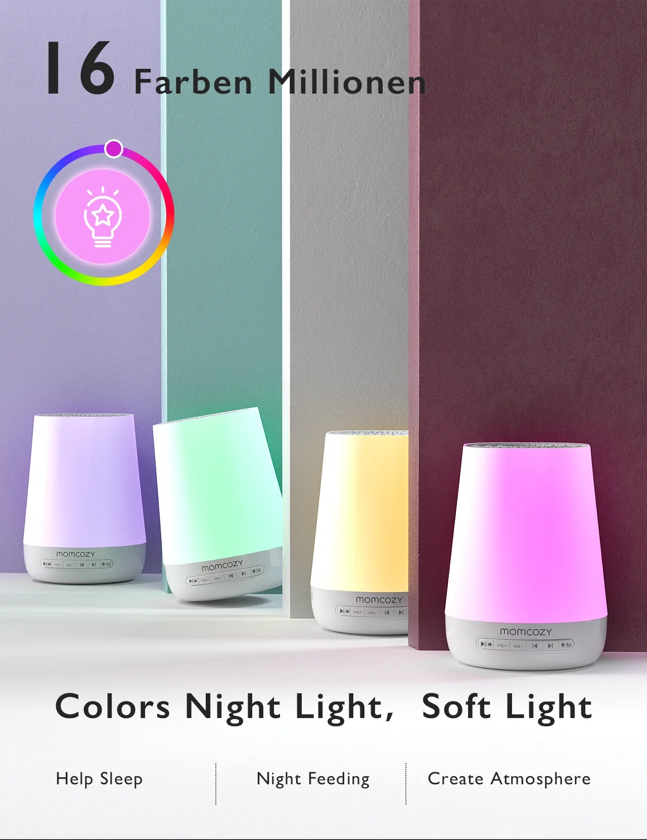Momcozy Baby White Noise Sound Machine for Baby Sleeping, Night Light, 34 Soothing Sounds, Timer, App Remote Control,Alarm Clock