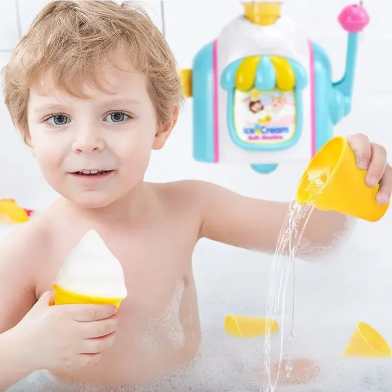 Delicate Ice Cream Bubble Machine Portable Soap Dispenser for Kids Bathroom Fun Play with Strong Suction and Creative Design