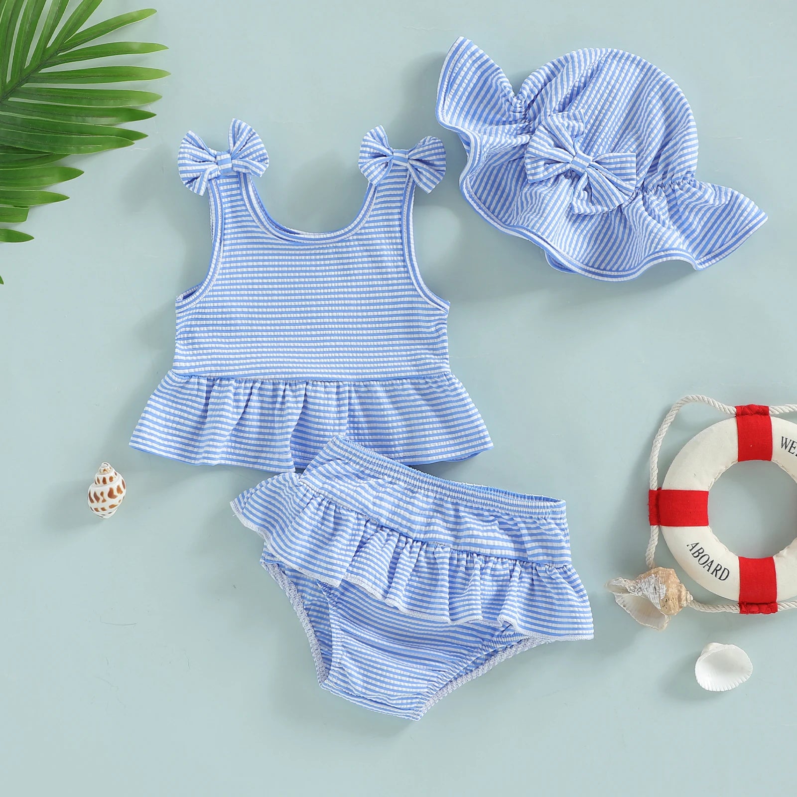Adorable Infant Romper Stylish Sleeveless Swimsuit with Matching Hat 3Pcs Outfit Set