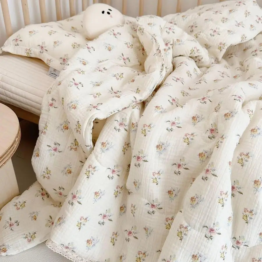 Muslin Nursery Blanket for Toddlers Girls Boys Baby Quilt And Soft Cotton Toddler Blanket Crib Quilt for All Seasons, Lightweight