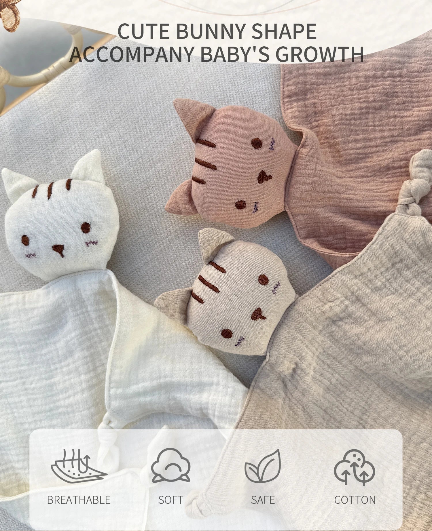 Muslin Baby Comfort Towel Cotton Comforter Blanket Soft Newborn Sleeping Dolls Kids Fashion Sleep Toy Soothe Appease Towel Bibs