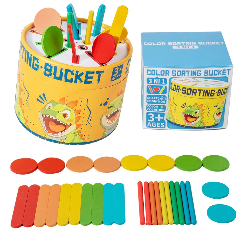 3 in i Montessori Toys Color Sorting Matching Bucket for Toddler Fine Motor Early Educational Puzzle Toy