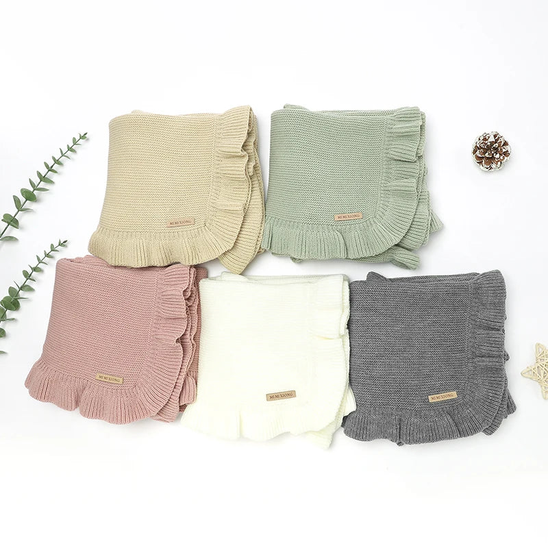 Baby Blankets Knitted Infant Boys Crib Bedding Quilt Girls Plaid 90*70cm Newborn Stroller Swaddling Warp Fashion Solid Ruffles