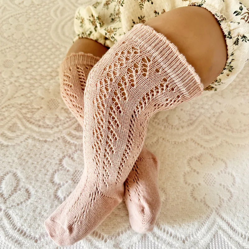 Summer Baby Girls Socks Toddlers Kids Long Knee High Mesh Thin Socks Hollow Out Soft Cotton Infant Socken For 0-8Years