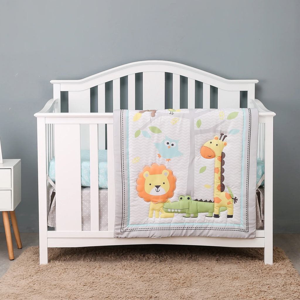 3pcs micro fiber brushed Baby Crib Bedding Set swan and flower design for Girls hot sale including quilt, crib sheet, crib skirt
