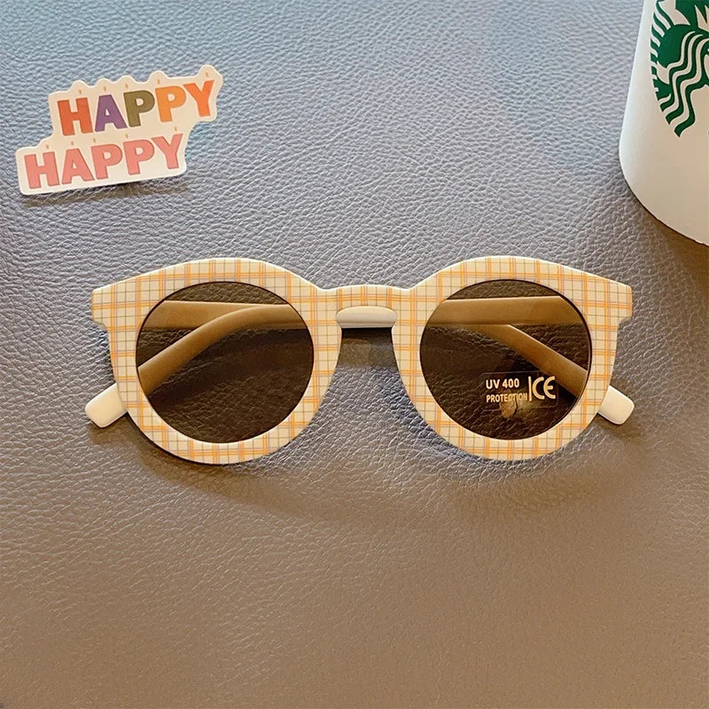 New Kids Cute Checker Panel Color Round UV400 Eyeglasses Baby Girls Outdoor Sun Protection Sunglasses Children Glasses